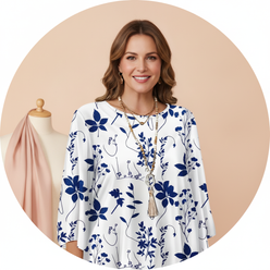 Circular portrait of influencer Nora Smith smiling, against a soft peach background.